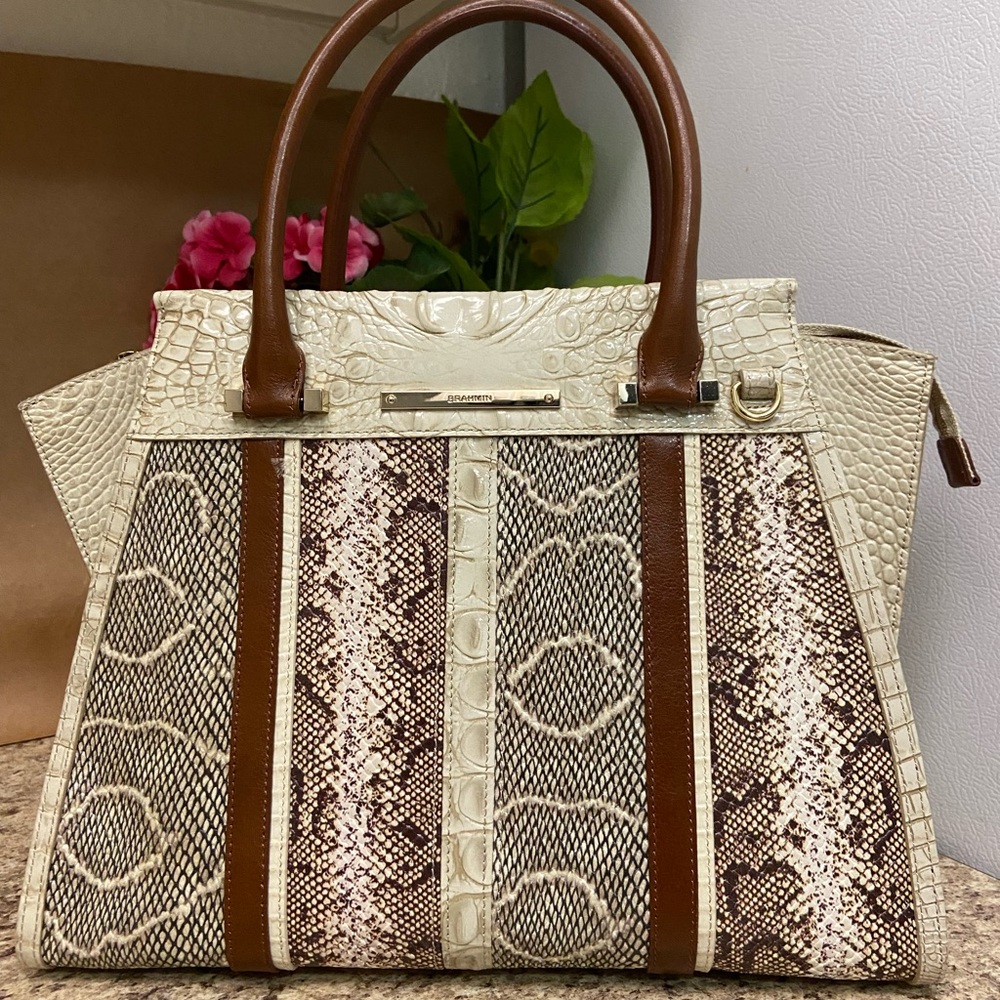Brahmin Limestone Oleta Priscilla Satchel